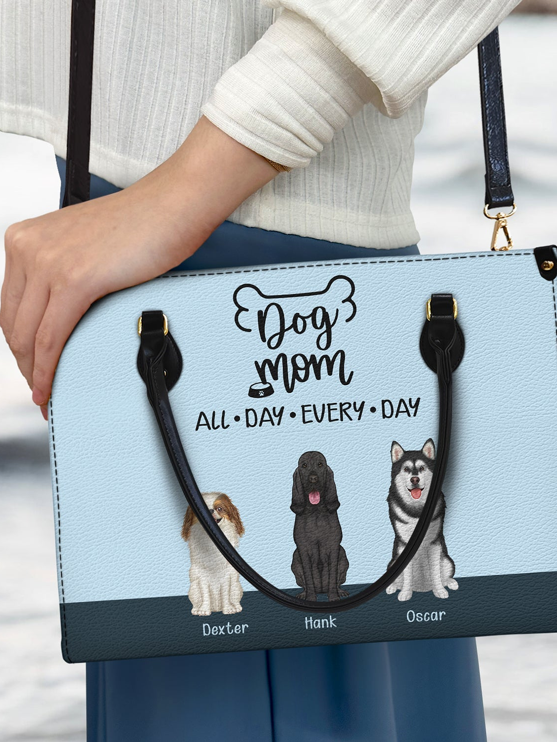 All Day Every Day - Gift For Dog Mom - Personalized Leather Bag 3