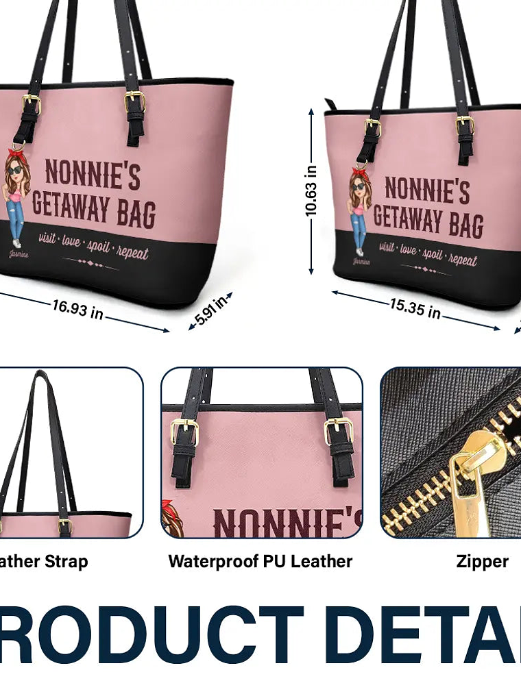 Grandma's Getaway Bag - Personalized Leather Tote Bag 5