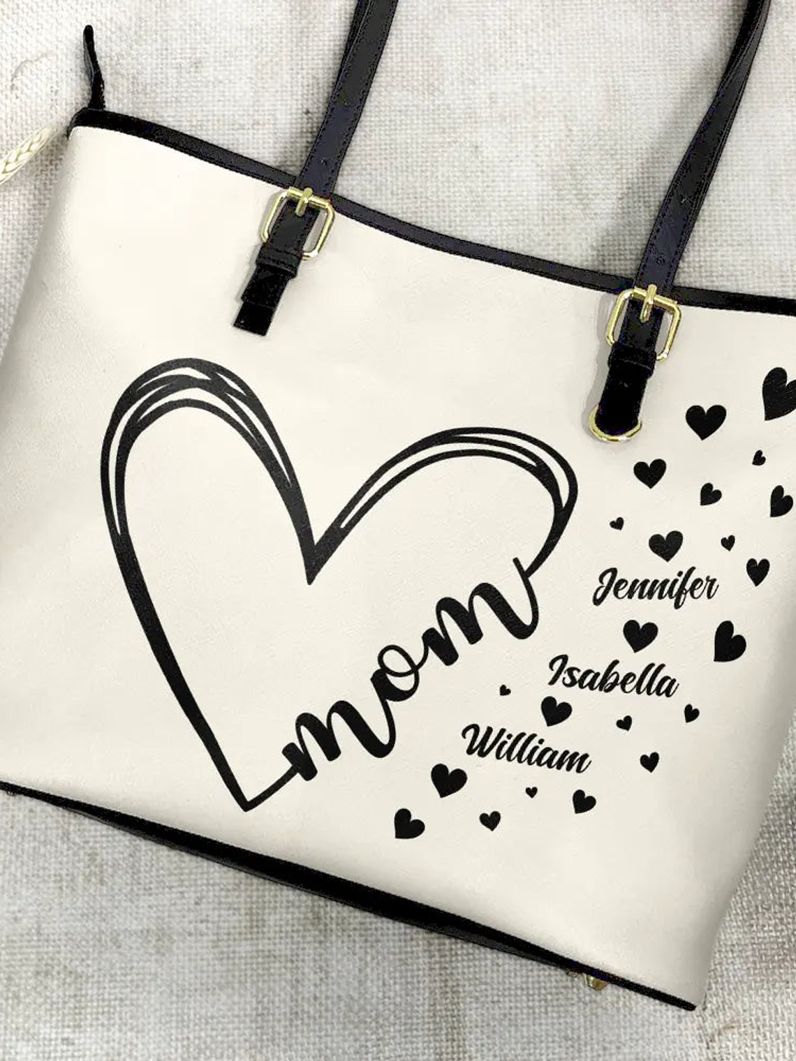 Grandma Little Hearts - Personalized Leather Tote Bag 4