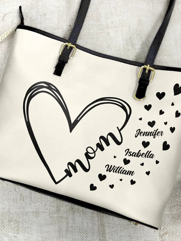 Grandma Little Hearts - Personalized Leather Tote Bag 4