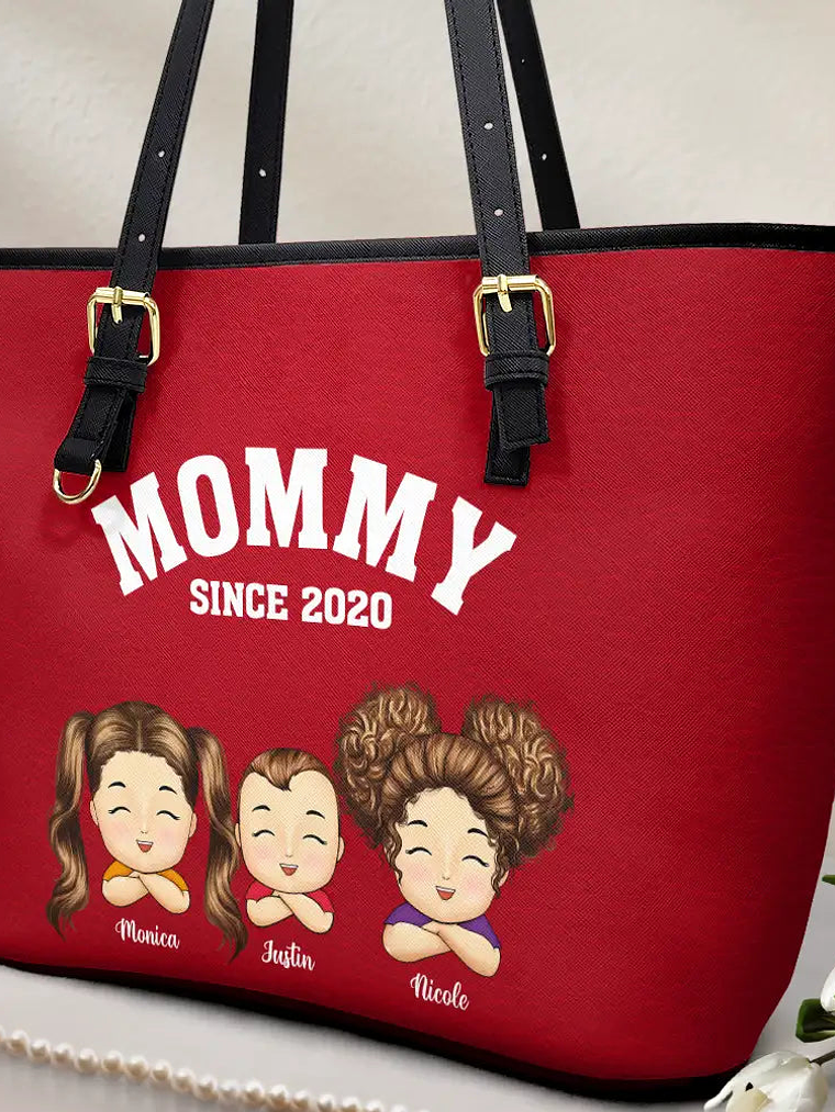Grandma Mommy Since - Personalized Leather Tote Bag 2