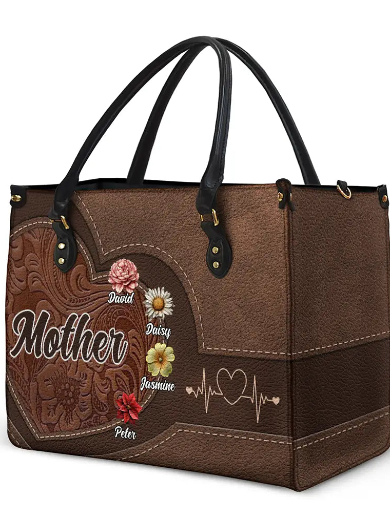 Grandma Mom Kids Birth Flowers Blooming In Love - Personalized Leather Bag 2