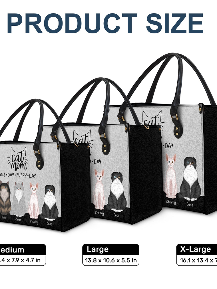 All Day Every Day - Gift For Cat Mom - Personalized Leather Bag 6