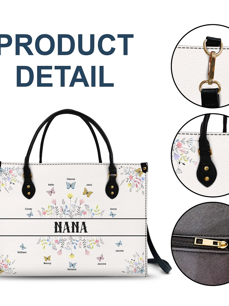 Butterfly Grandma - Gift For Grandma - Personalized Leather Bag 6