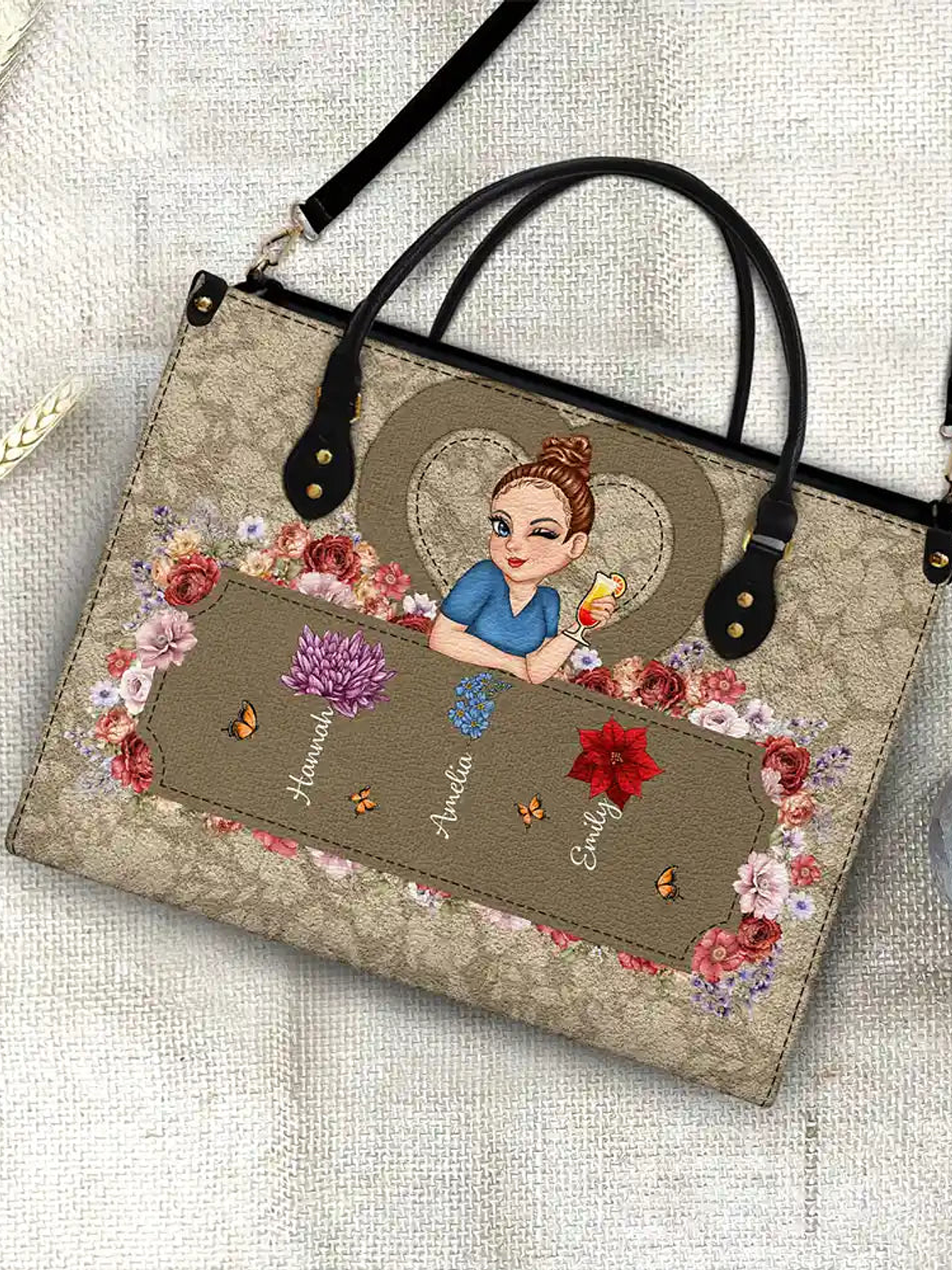 Important Nana Mom Stuff - Personalized Leather Bag 4