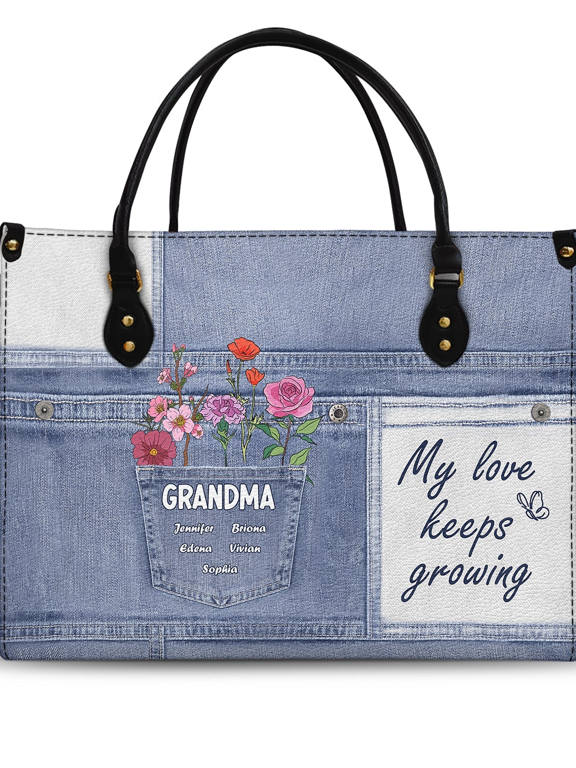 My Love Keeps Growing - Gift For Grandma And Mother - Personalized Leather Bag 1