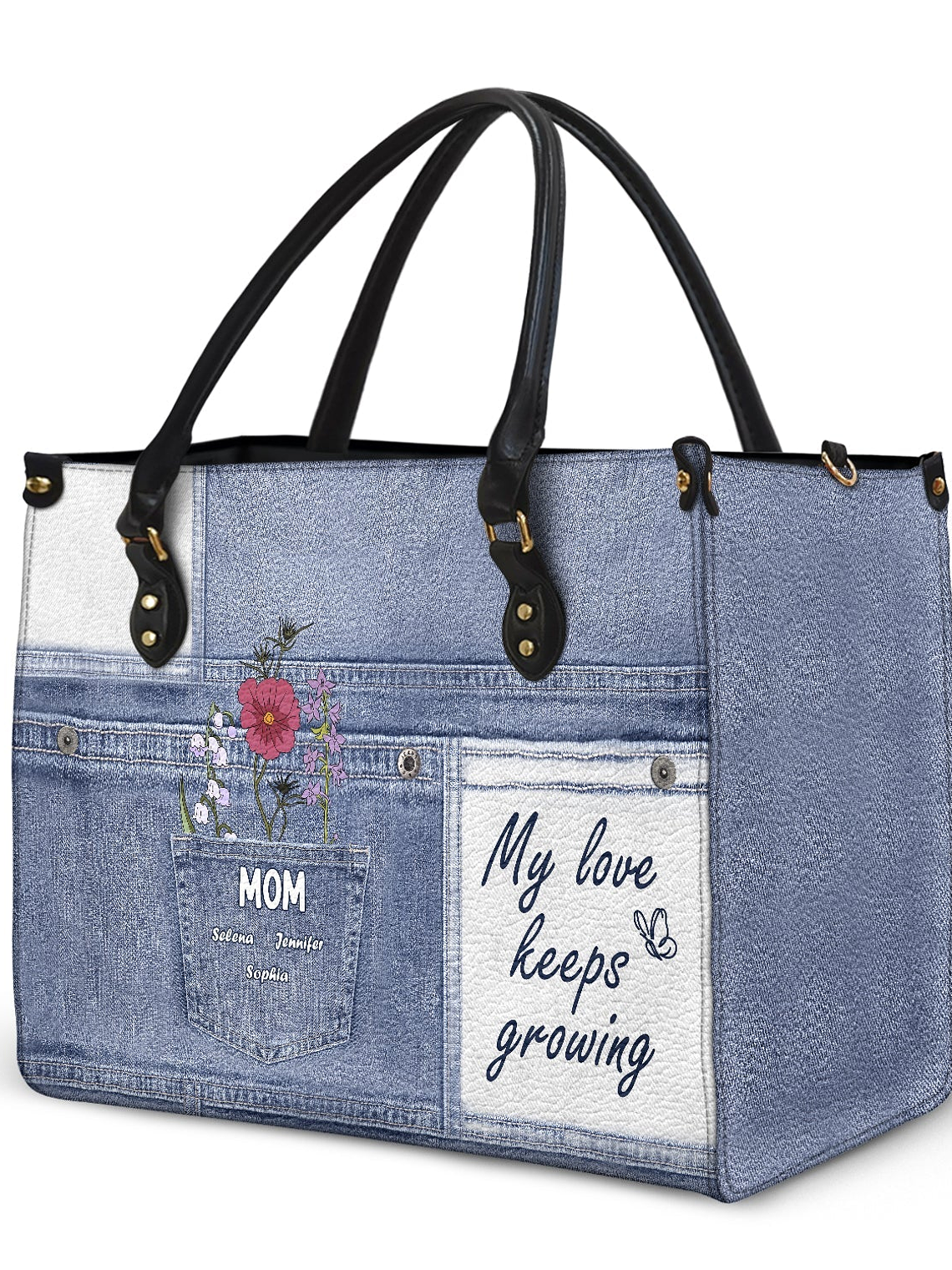 My Love Keeps Growing - Gift For Grandma And Mother - Personalized Leather Bag 2