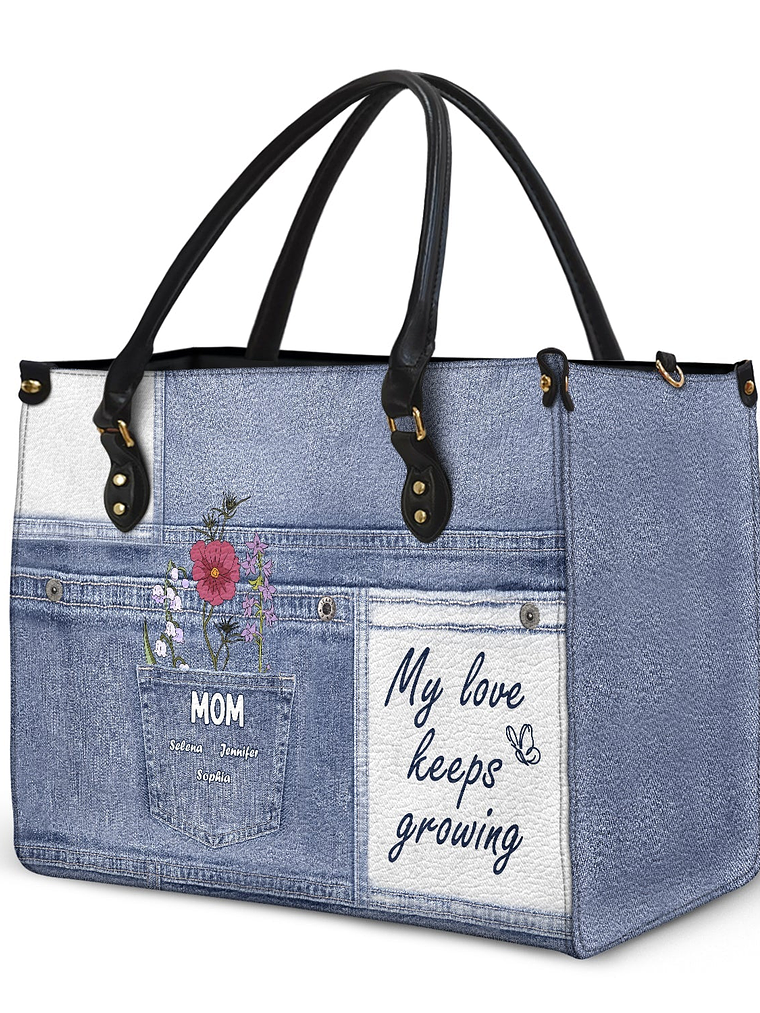 My Love Keeps Growing - Gift For Grandma And Mother - Personalized Leather Bag 2