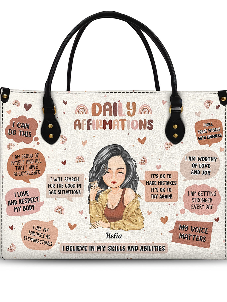 Daily Affirmations - Gift For Yourself, Girls, Women - Personalized Leather Bag 1
