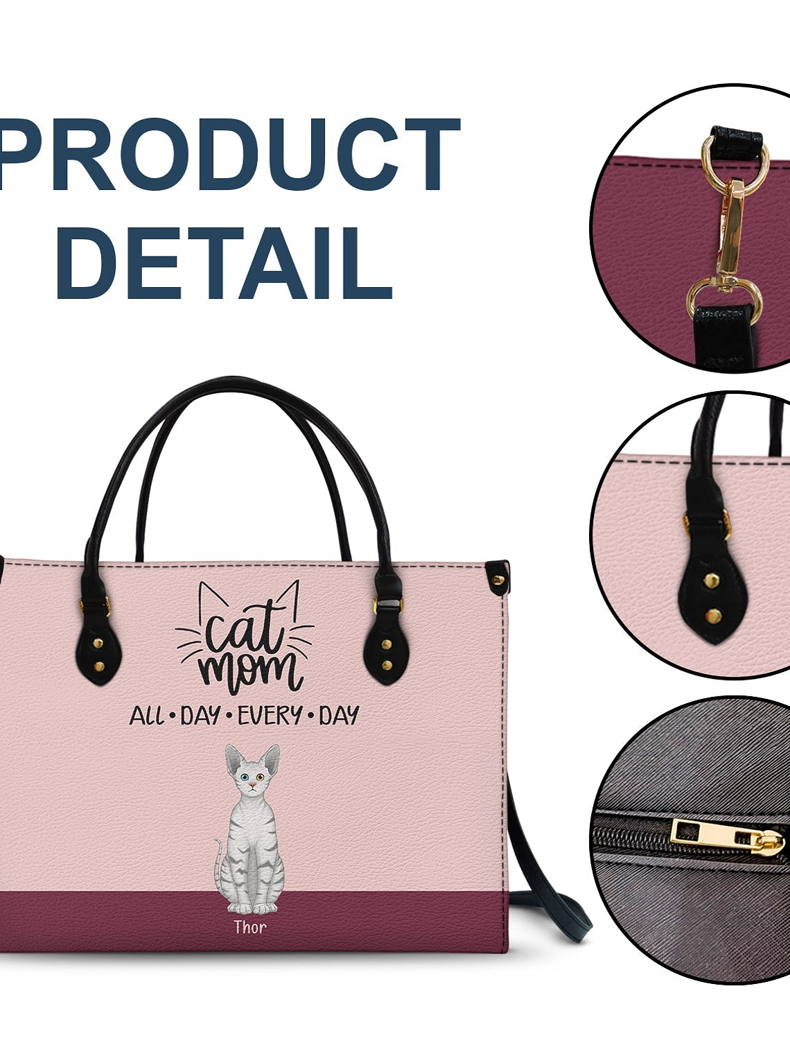 All Day Every Day - Gift For Cat Mom - Personalized Leather Bag 7