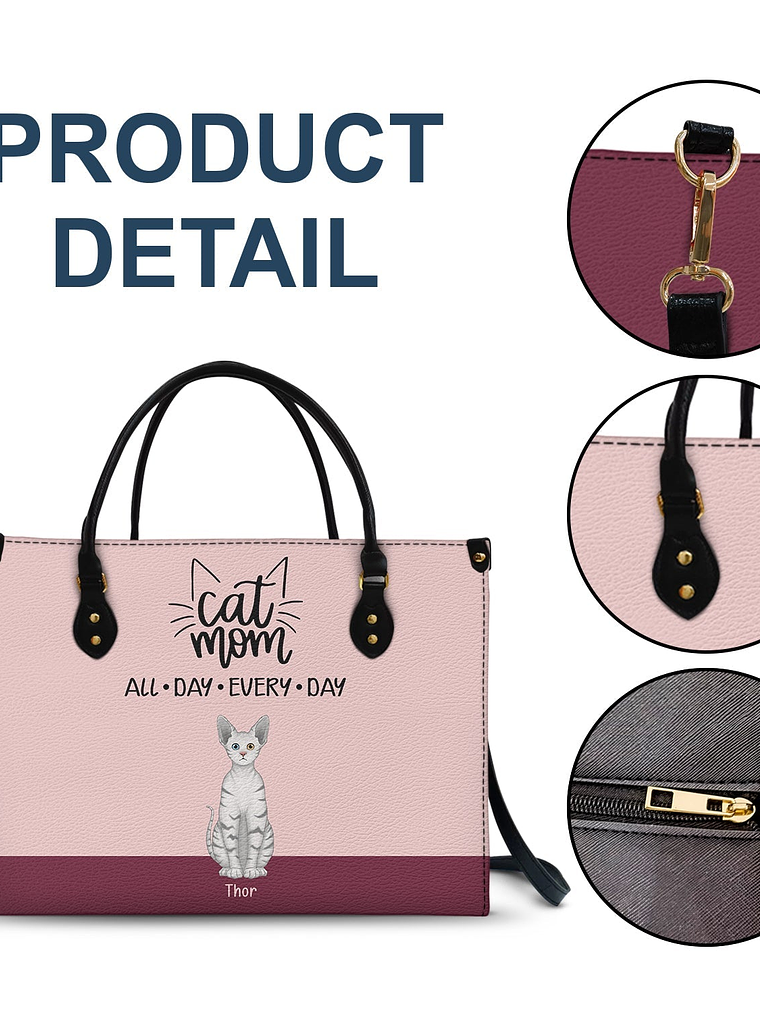 All Day Every Day - Gift For Cat Mom - Personalized Leather Bag 7