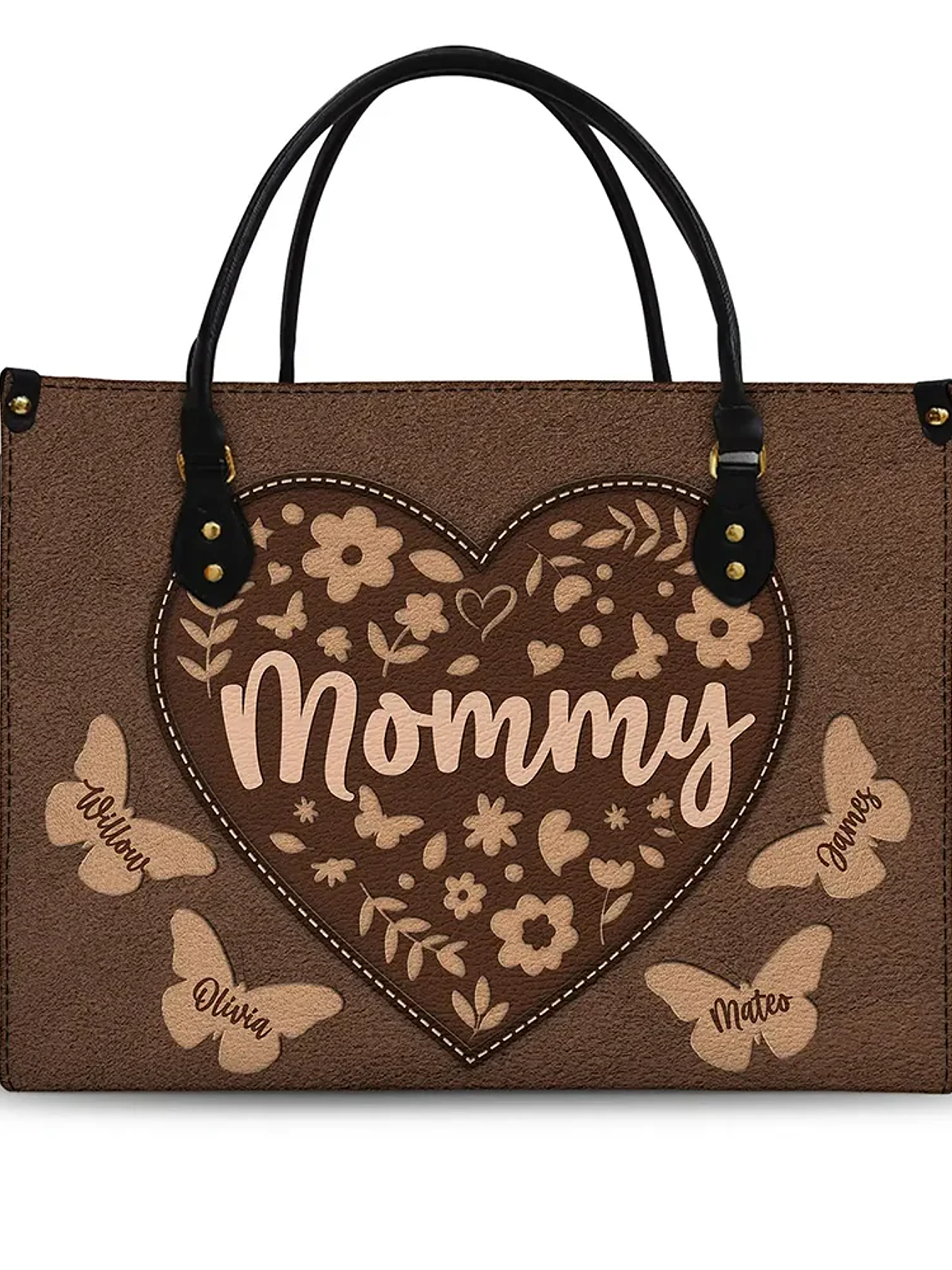 Mommy Grandma Leather Floral - Personalized Leather Bag 1