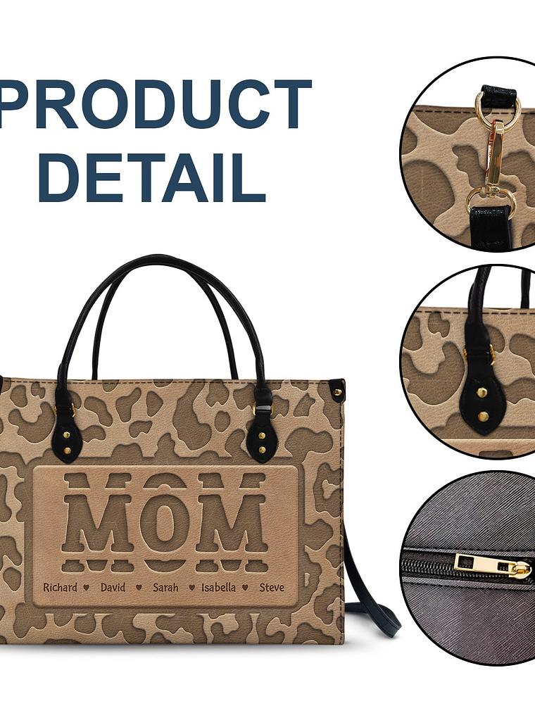 Mom Grandma Title Leopard Pattern - Birthday, Loving Gift For Grandmother, Mother, Mom - Personalized Leather Bag 7