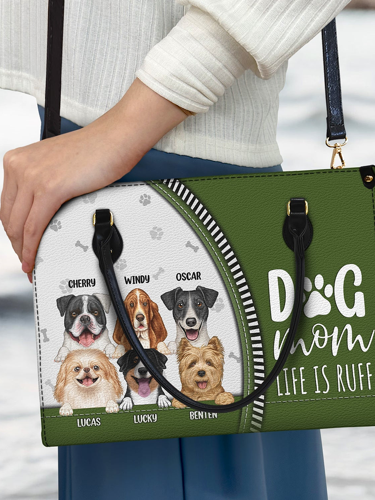 Dog Mom Life Is Ruff - Gift For Dog Mom - Personalized Leather Bag 3