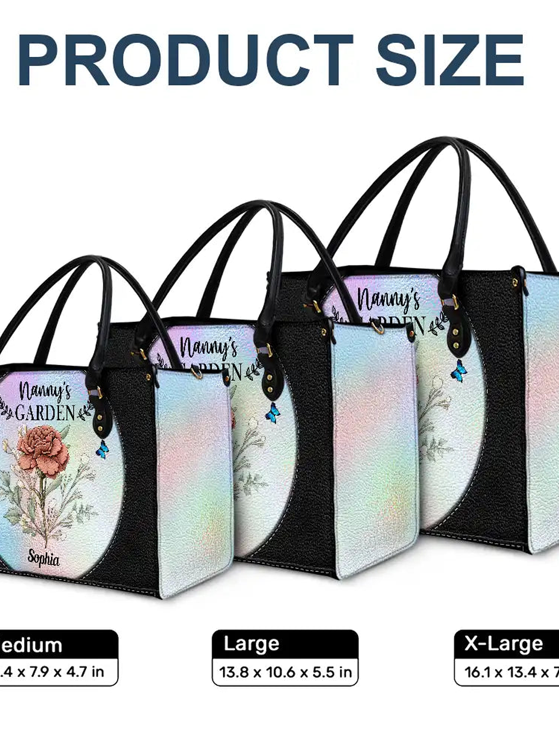 Holography Grandma's Garden Birth Flower - Personalized Leather Bag 6