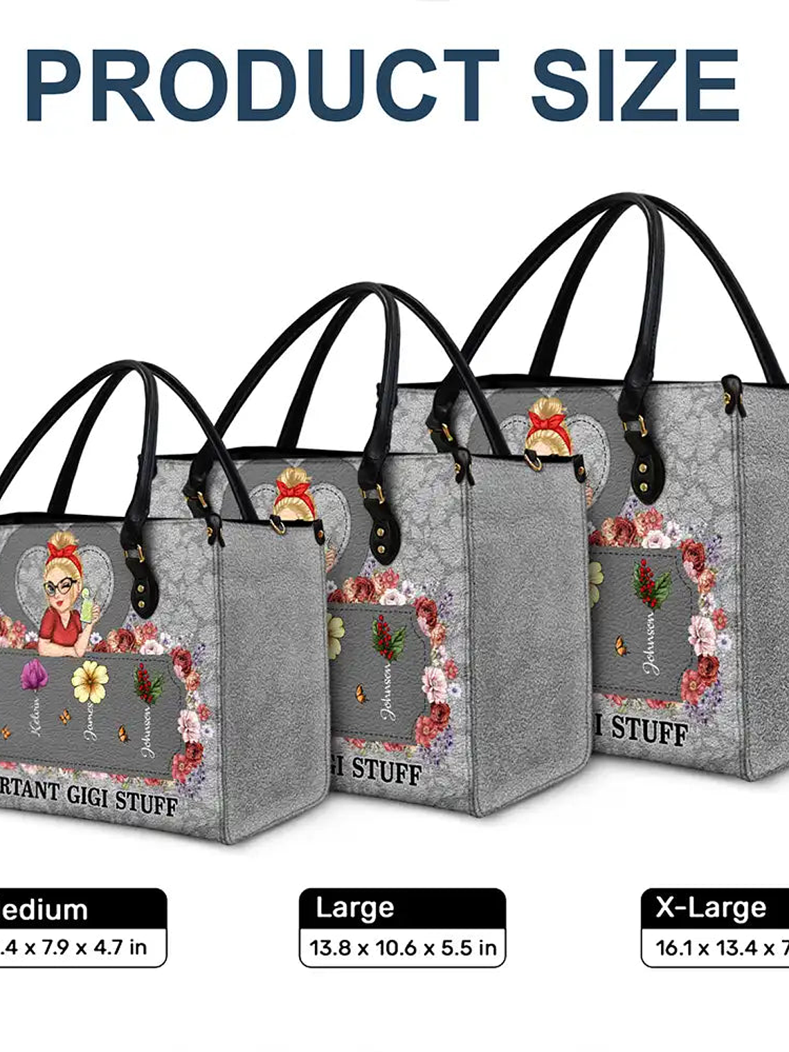 Important Nana Mom Stuff - Personalized Leather Bag 6