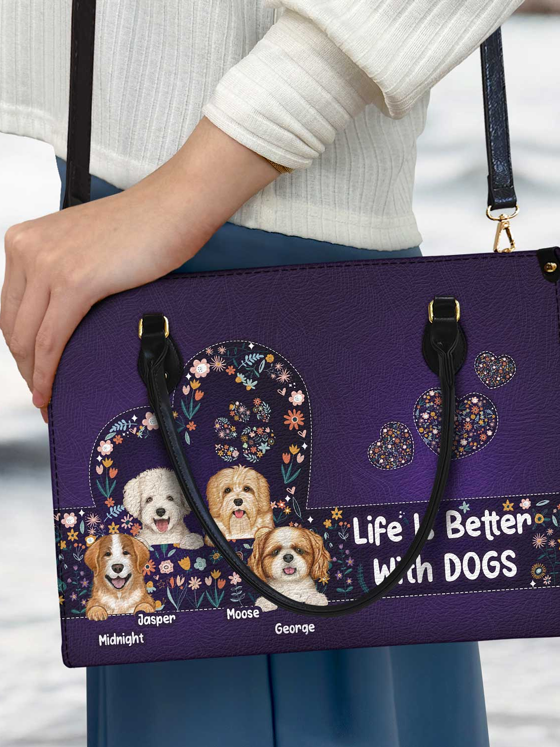 Life Is Better With Dogs - Birthday, Loving Gift For Dog Mom, Dog Lovers - Personalized Leather Bag 3