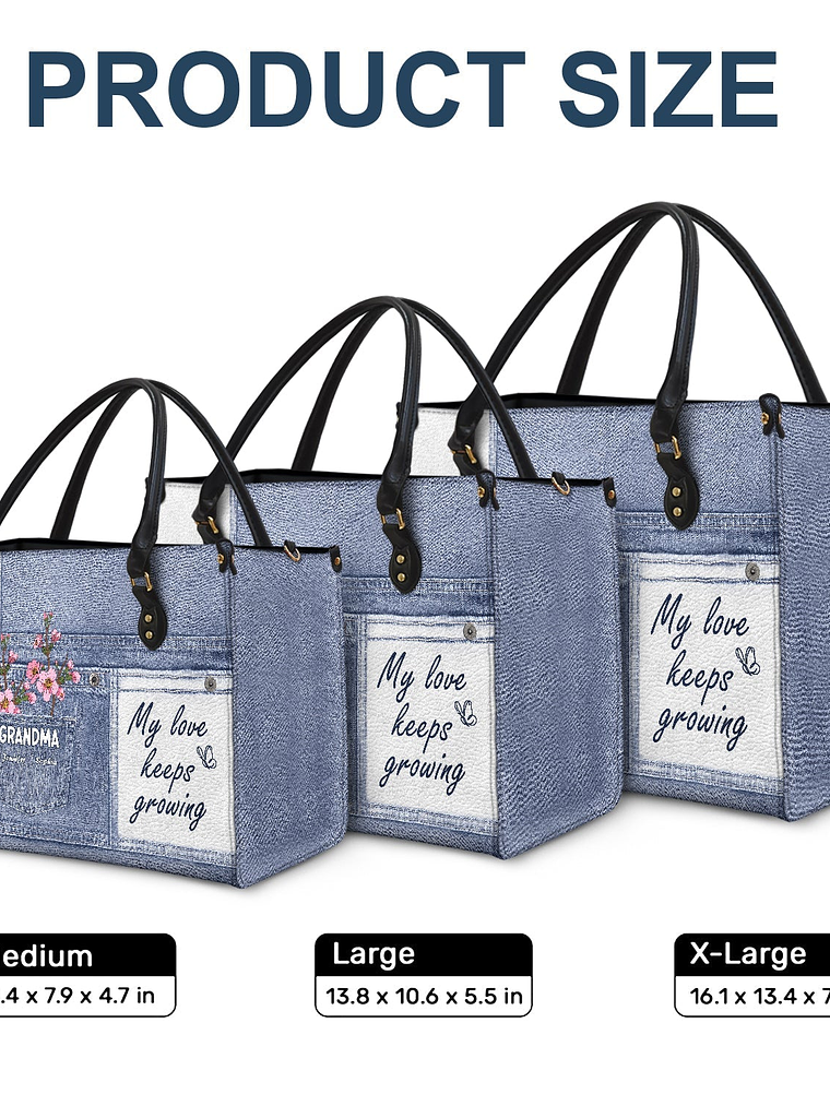 My Love Keeps Growing - Gift For Grandma And Mother - Personalized Leather Bag 6