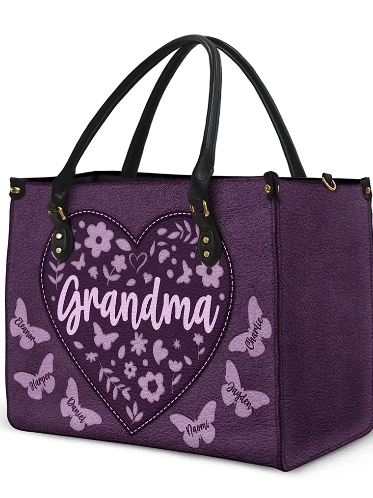 Mommy Grandma Leather Floral - Personalized Leather Bag 2