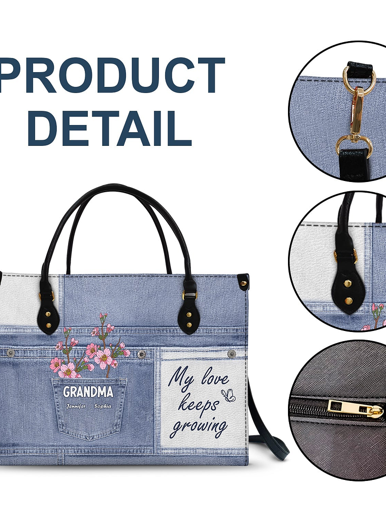 My Love Keeps Growing - Gift For Grandma And Mother - Personalized Leather Bag 7