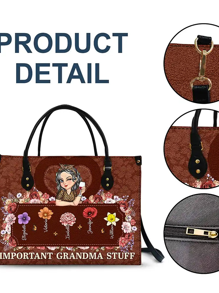 Important Nana Mom Stuff - Personalized Leather Bag 7