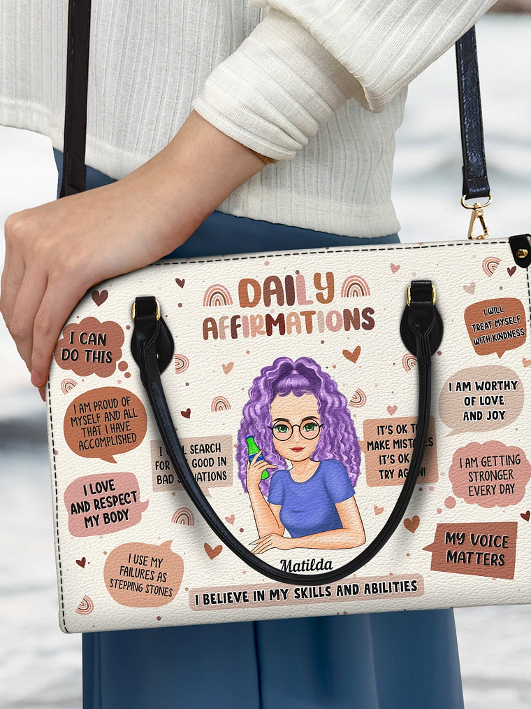 Daily Affirmations - Gift For Yourself, Girls, Women - Personalized Leather Bag 3