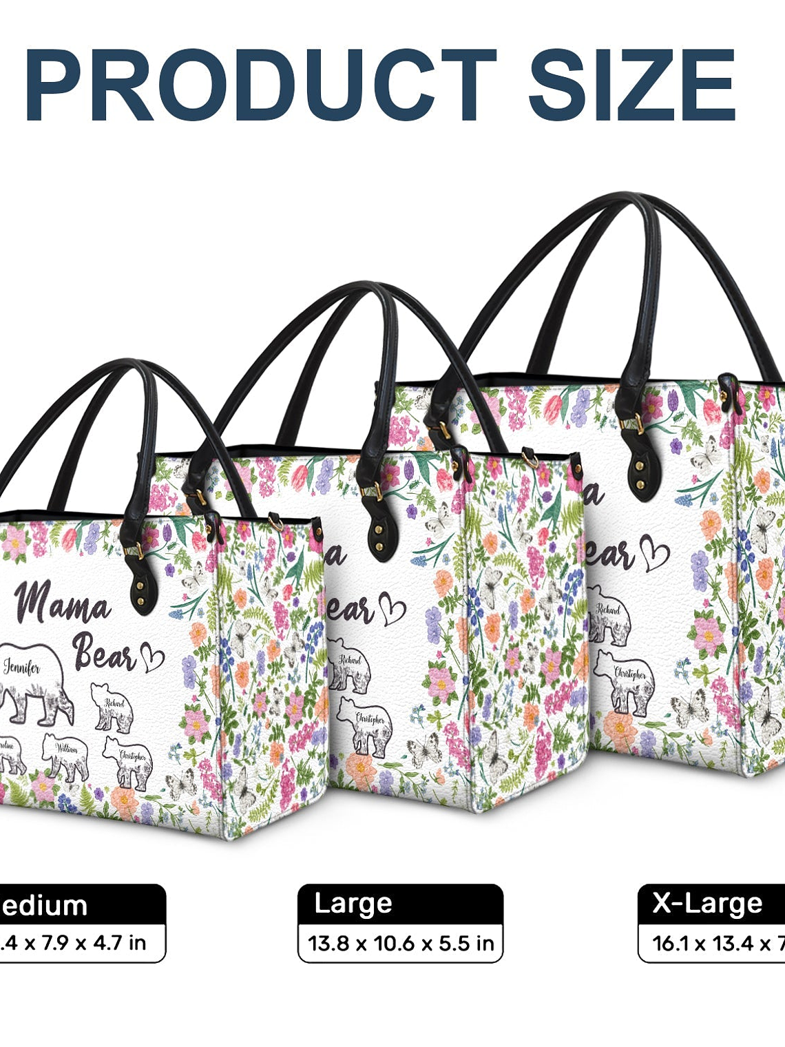 Floral Mama Bear - Gift For Mother - Personalized Leather Bag 6