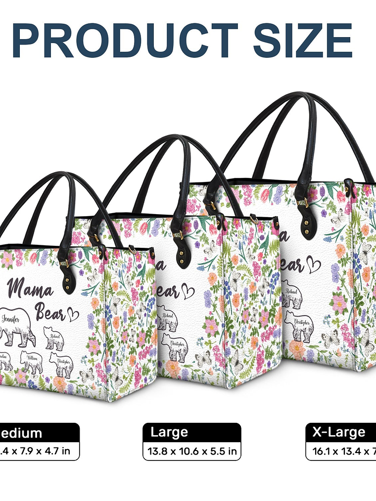 Floral Mama Bear - Gift For Mother - Personalized Leather Bag 6