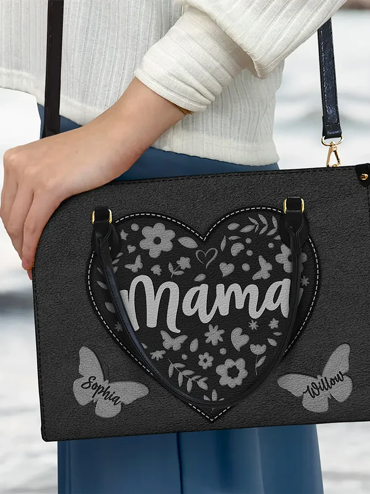 Mommy Grandma Leather Floral - Personalized Leather Bag 3