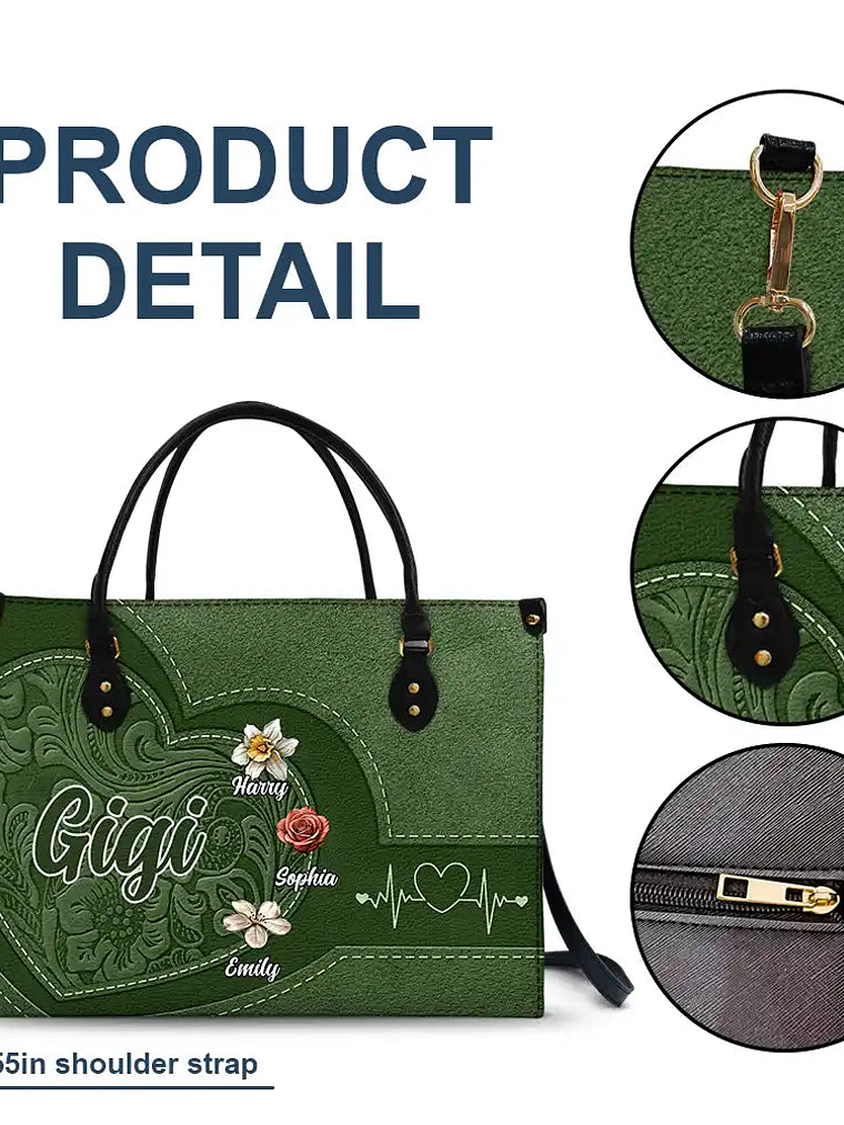 Grandma Mom Kids Birth Flowers Blooming In Love - Personalized Leather Bag 7