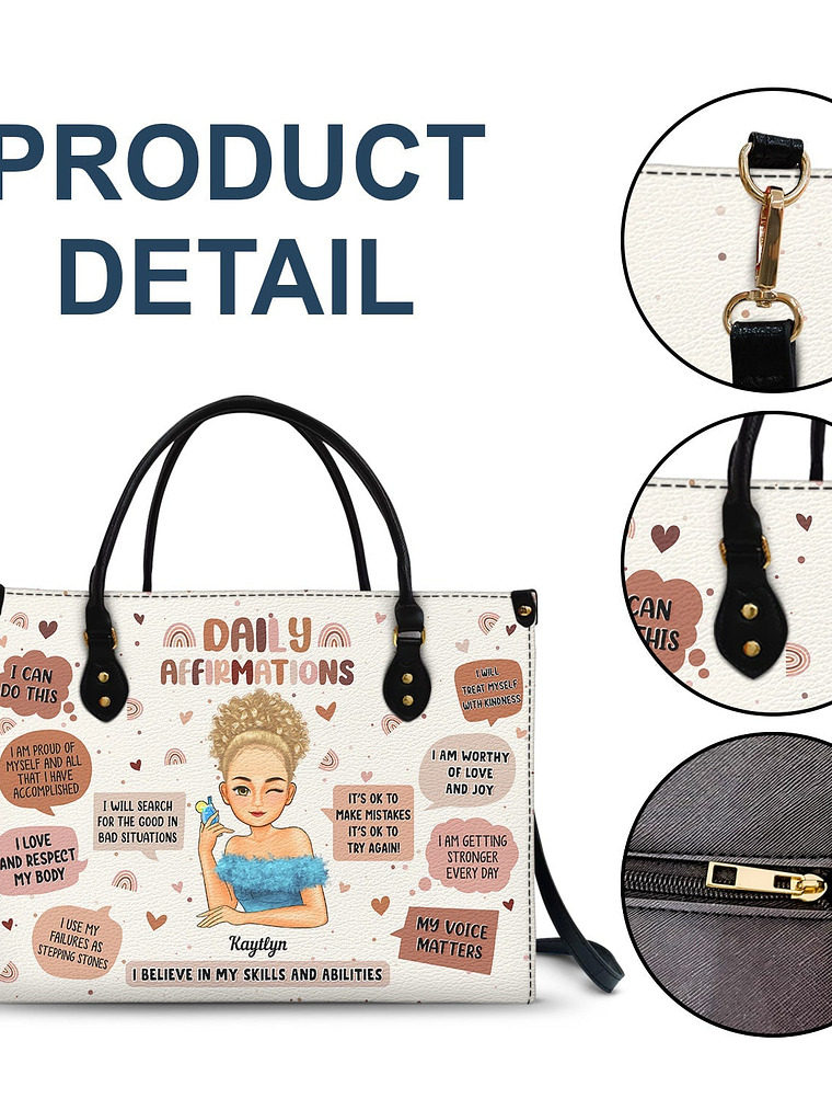 Daily Affirmations - Gift For Yourself, Girls, Women - Personalized Leather Bag 6
