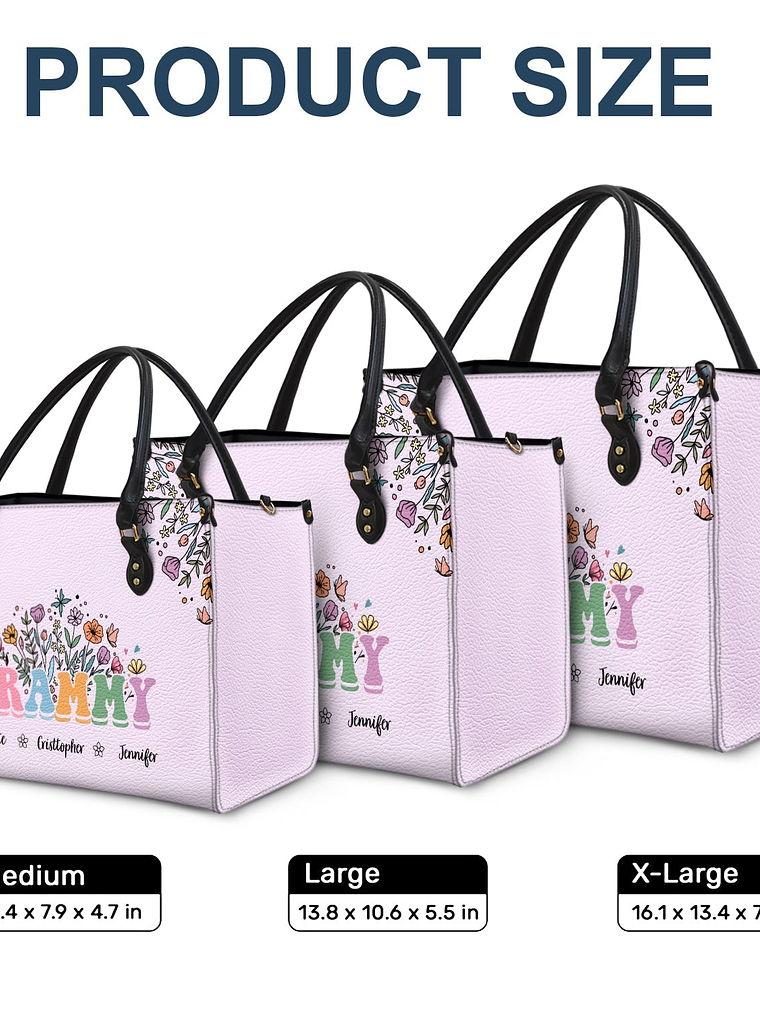 Mom Grandma Floral - Gift For Mother, Grandmother - Personalized Leather Bag 6