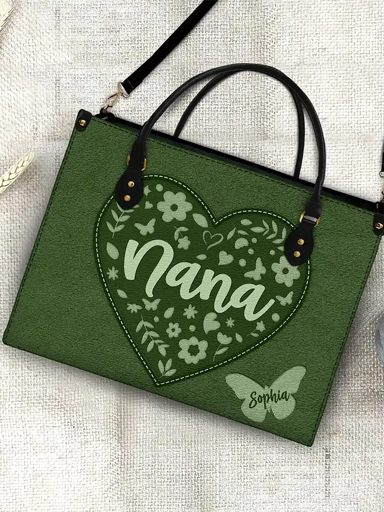 Mommy Grandma Leather Floral - Personalized Leather Bag 4