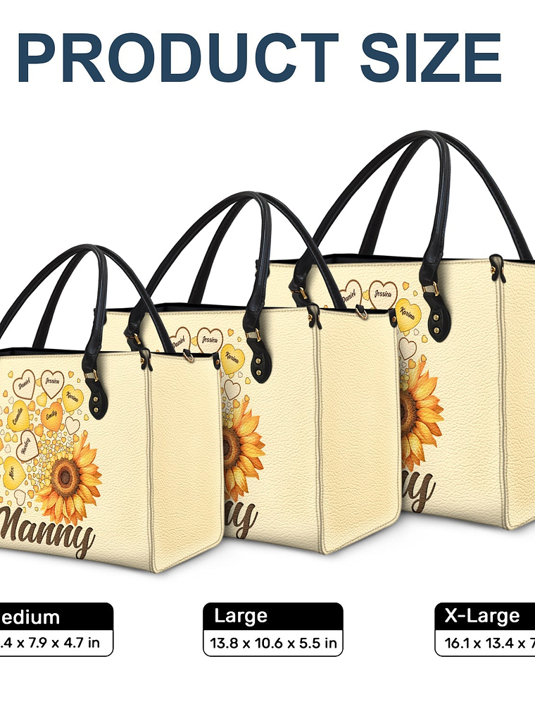 Grandma Mom Kids Sunflower - Gift For Mother, Grandmother - Personalized Leather Bag 6