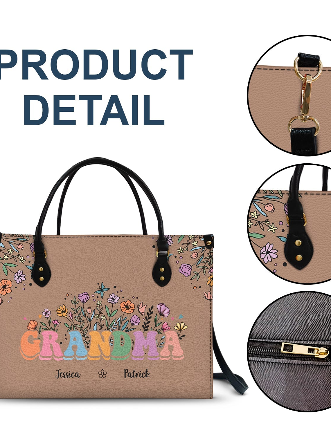 Mom Grandma Floral - Gift For Mother, Grandmother - Personalized Leather Bag 7