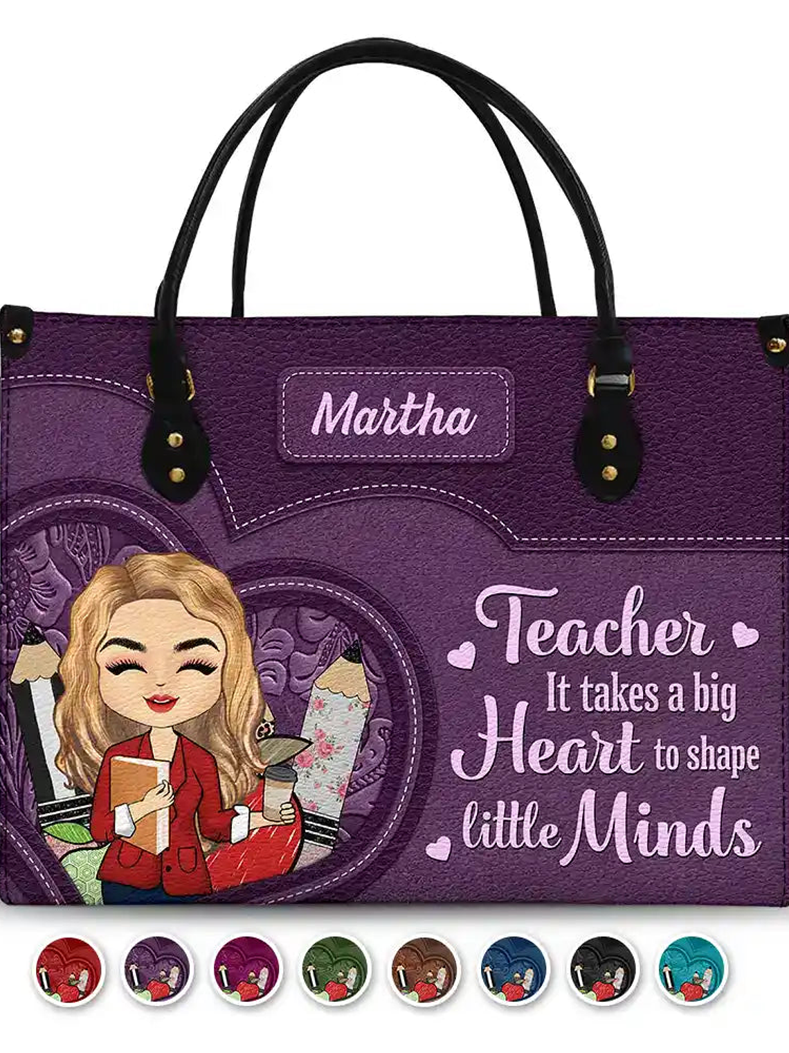 Teacher It Takes A Big Heart To Shape Little Minds - Personalized Leather Bag 1