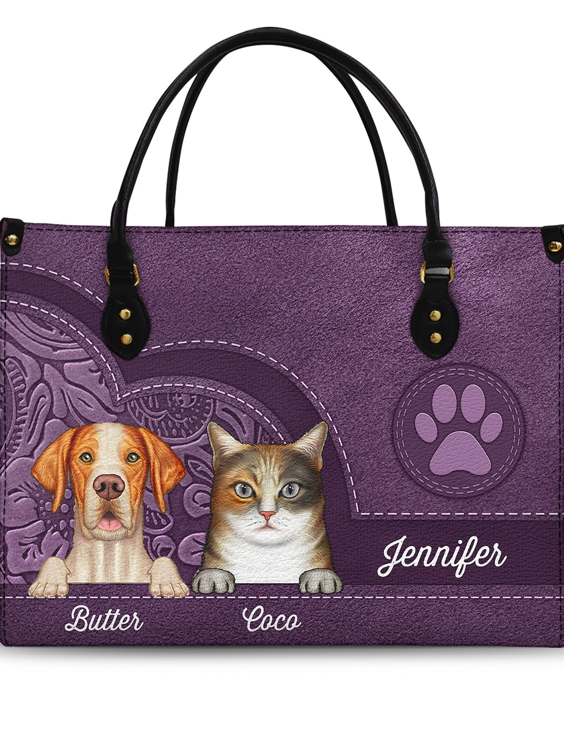 Cute Dogs And Cats Aesthetic Pattern - Birthday, Loving Gift For Pet Lovers, Dog Mom, Cat Mom - Personalized Leather Bag 1