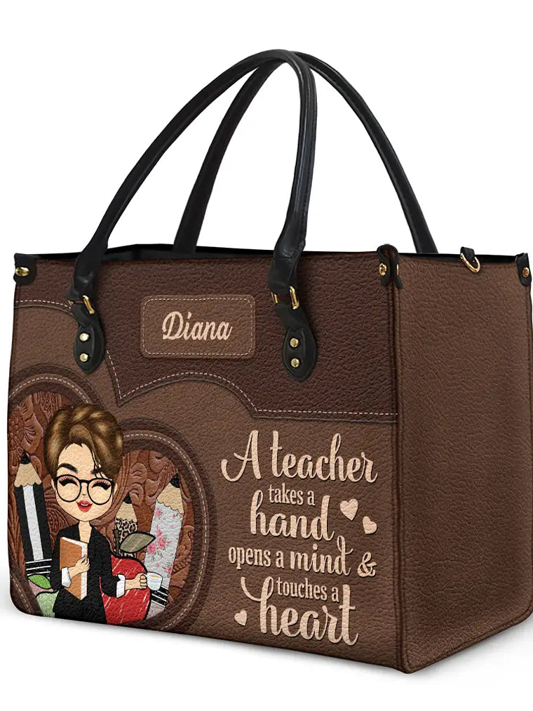 Teacher It Takes A Big Heart To Shape Little Minds - Personalized Leather Bag 2
