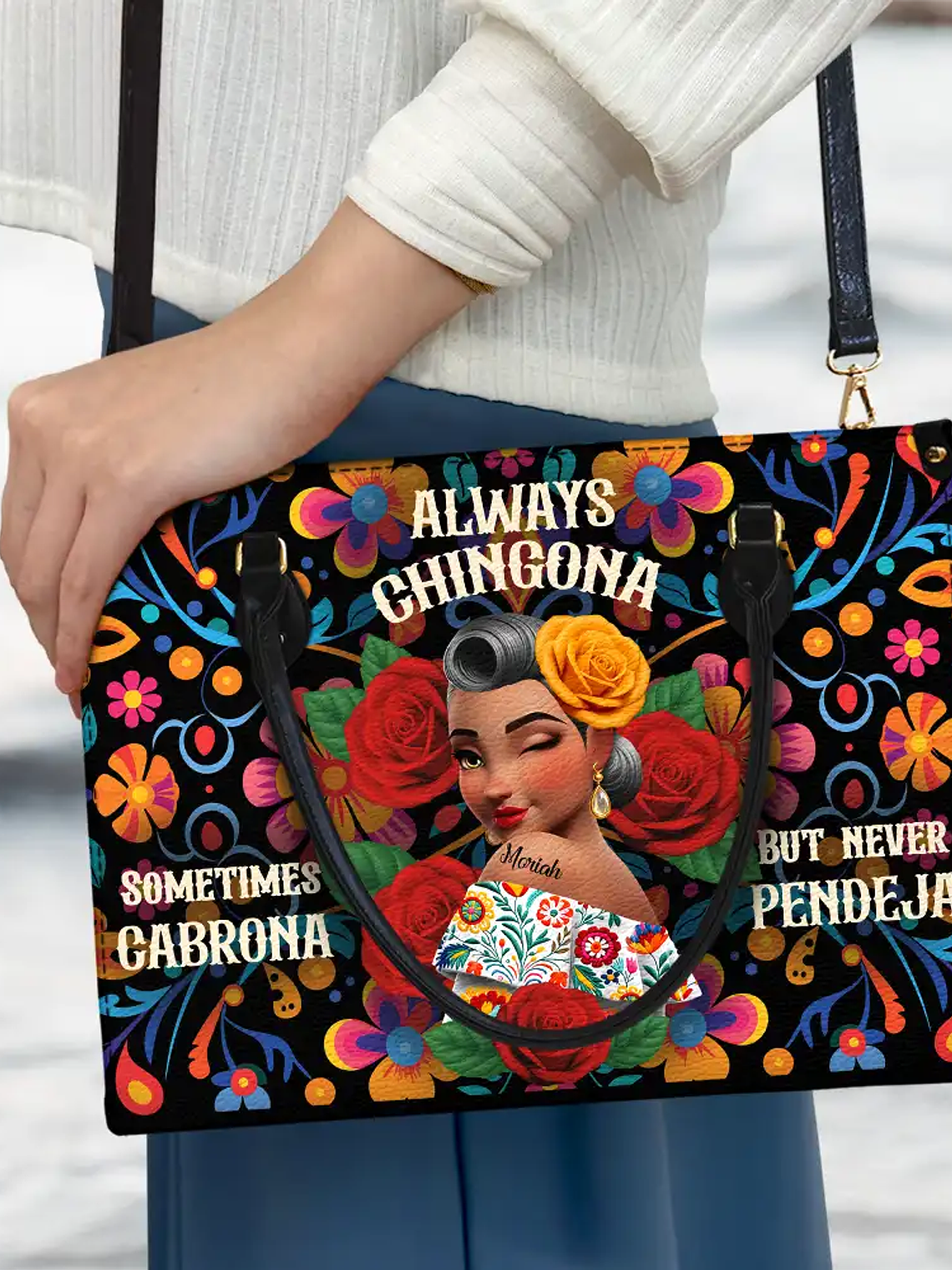 Always Chingona Sometimes Cabrona But Never Pendeja Hispanic - Personalized Leather Bag 3