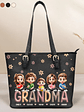 Grandma Grandkid Cartoon - Personalized Leather Tote Bag - Vorschaubild 1