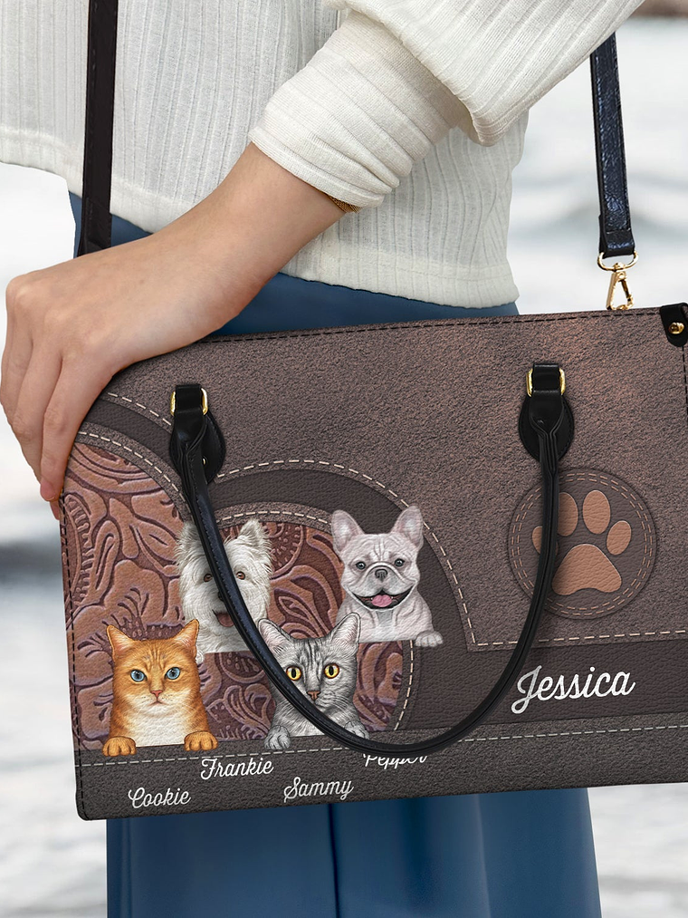 Cute Dogs And Cats Aesthetic Pattern - Birthday, Loving Gift For Pet Lovers, Dog Mom, Cat Mom - Personalized Leather Bag 3
