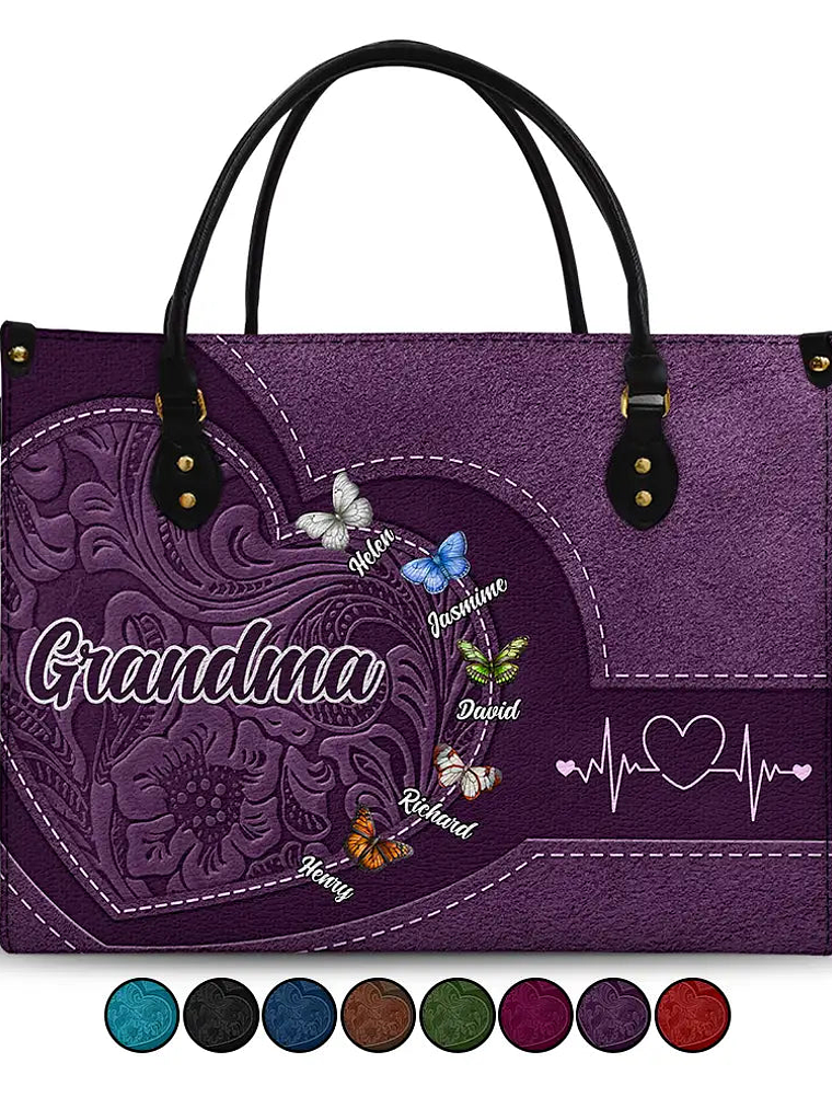 Grandma Mom Butterflies - Personalized Leather Bag 1