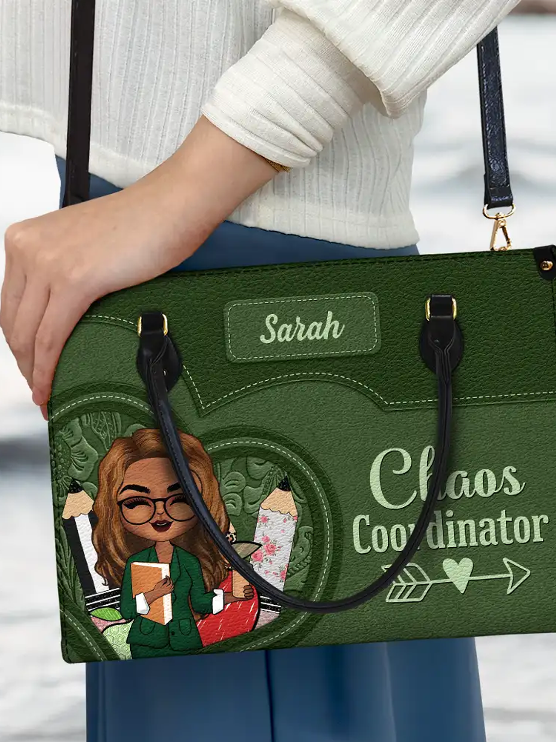 Teacher It Takes A Big Heart To Shape Little Minds - Personalized Leather Bag 3