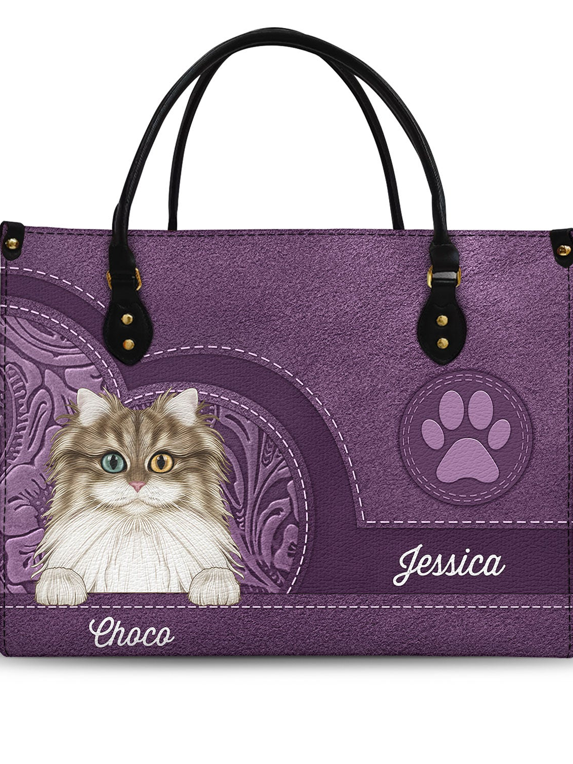 Cute Cats Aesthetic Pattern - Birthday, Loving Gift For Cat Mom, Cat Lovers - Personalized Leather Bag 1