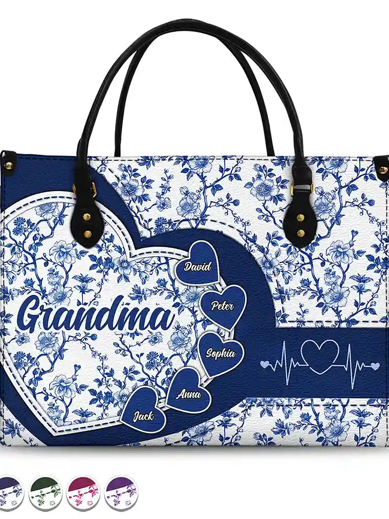 Chinoiserie Toile Grandma Mom - Personalized Leather Bag 1