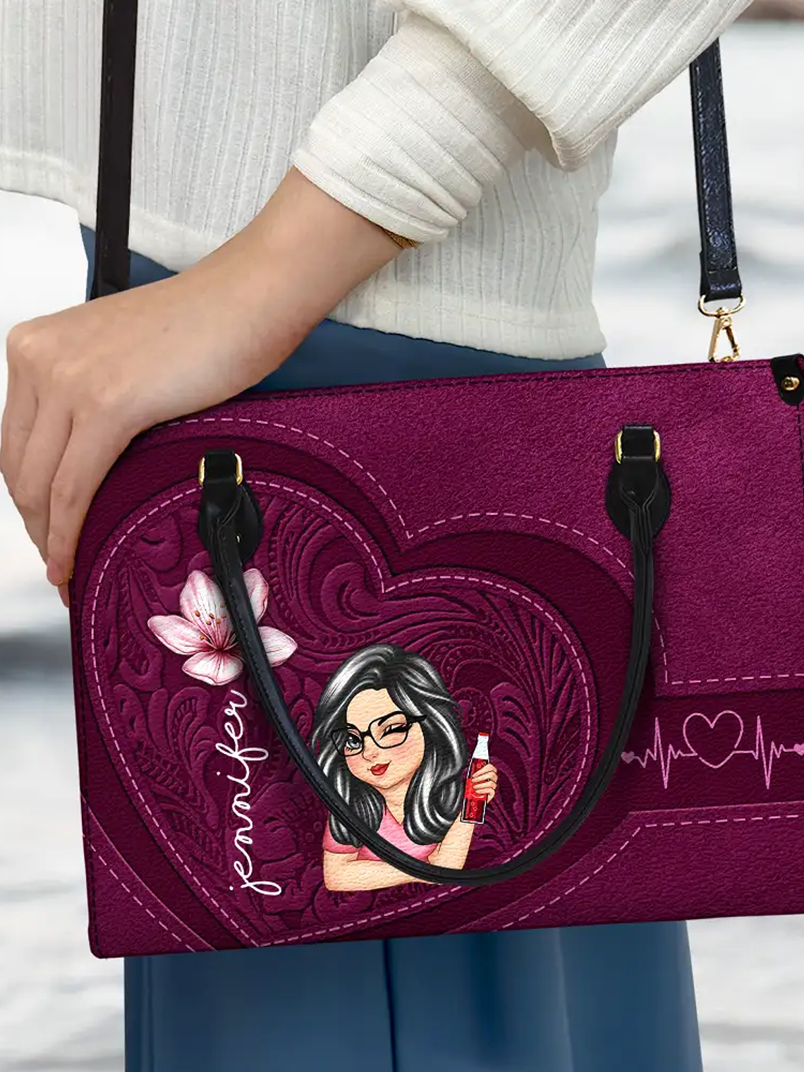 Birth Flowers Bloom Where You're Planted Woman Mom Grandma - Personalized Leather Bag 3