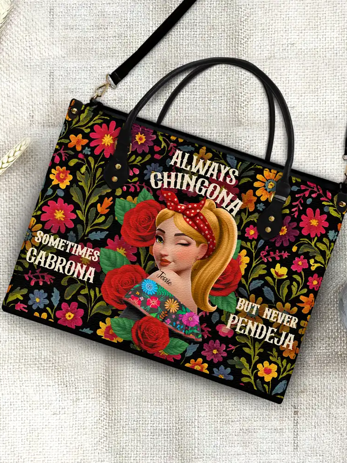 Always Chingona Sometimes Cabrona But Never Pendeja Hispanic - Personalized Leather Bag 4