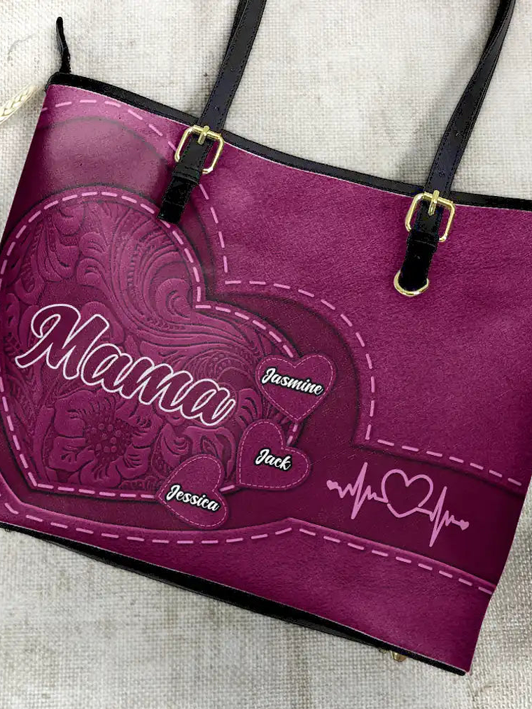 Grandma Mommy's Little Sweethearts - Personalized Leather Tote Bag 4