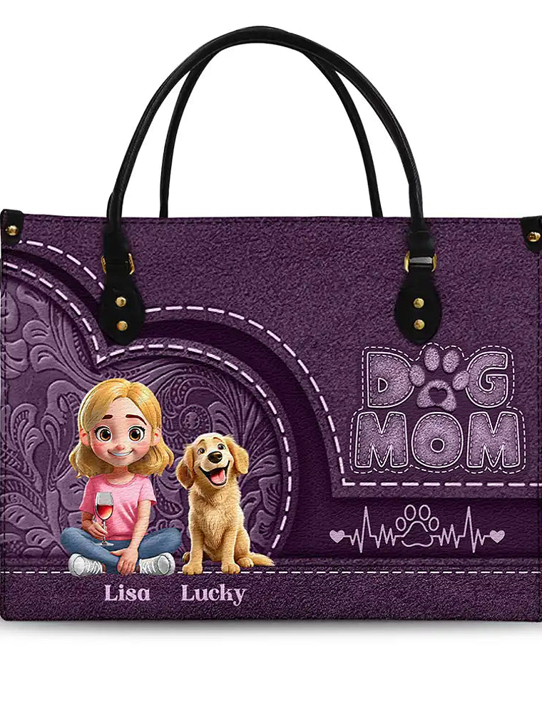 Dog Mom Mum 3D Effect - Personalized Leather Bag 1