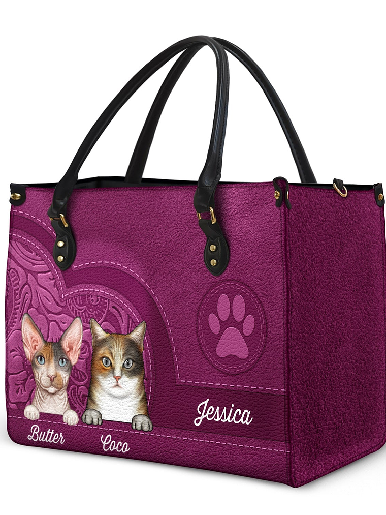 Cute Cats Aesthetic Pattern - Birthday, Loving Gift For Cat Mom, Cat Lovers - Personalized Leather Bag 2